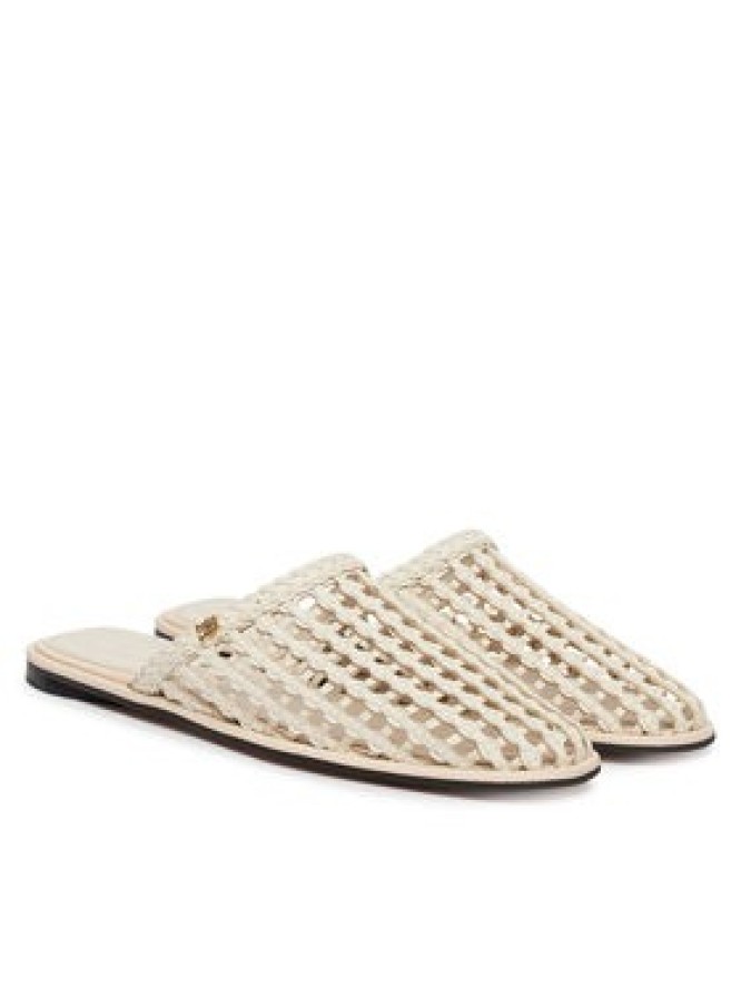 Tommy Hilfiger Klapki Hilfiger Leather Mix Flat Mule FW0FW09280 Kremowy