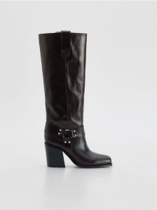 Skórzane kozaki - bordowy