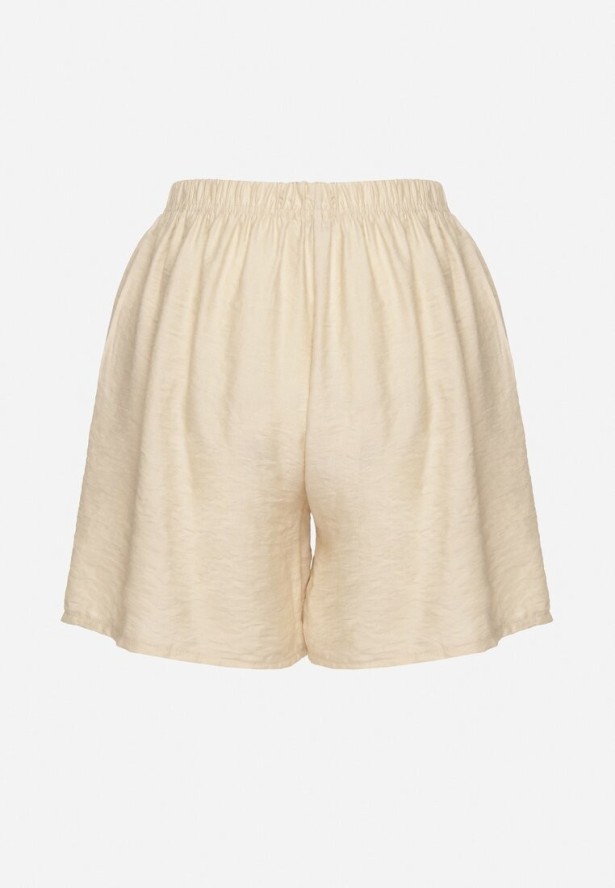 Beżowe Bawełniane Szorty z Wysokim Stanem Ozdobione Wiązaniem Filomira