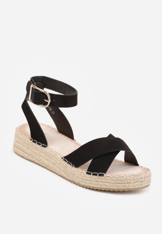 Czarne Sandały z Plecionki w Stylu Boho VICES z Paskami w Kształcie X Nahmala