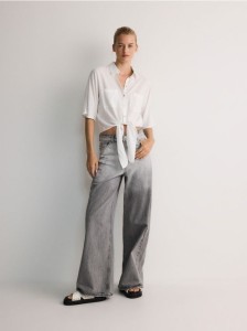 Krótka koszula z wiązaniem - złamana biel