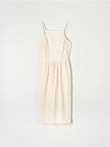 Ażurowa sukienka midi - kremowy