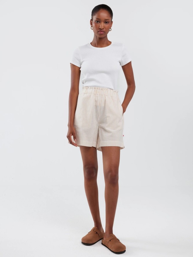 Szorty damskie lniane w prążek beżowe Endasi 805