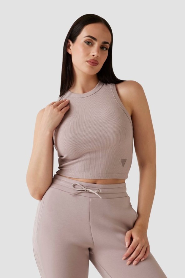 GUESS Różowy damski tank top prążkowany Edie, Rozmiar M