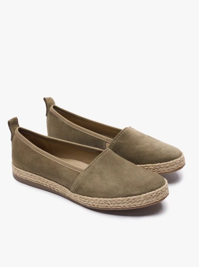 Oliwkowe espadryle ze skóry welurowej
