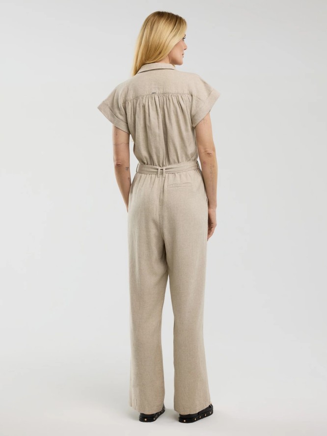 Kombinezon damski lniany beżowy Dunime 805