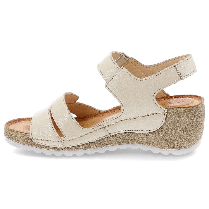 Sandały damskie Wasak, na koturnie ze skóry naturalnej z odkrytą piętą wygodne, waniliowe, 757