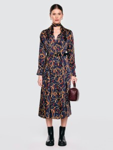 Sukienka damska midi koszulowa z nadrukiem granatowa Umi 403