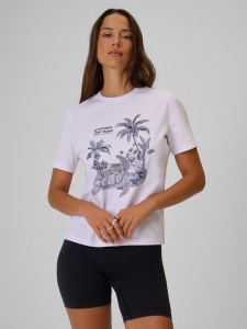 4F T-shirt relaxed z nadrukiem damski - biały S