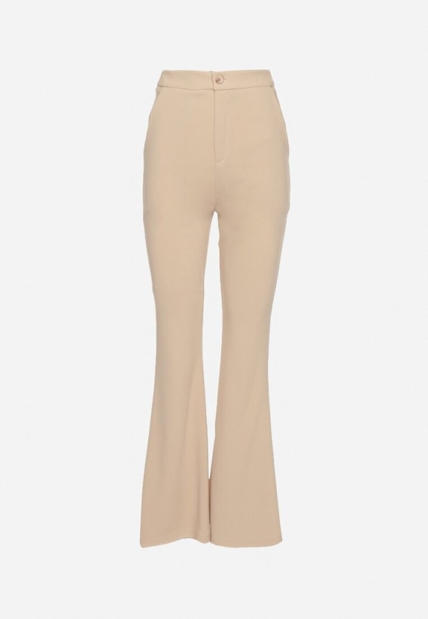 Beżowe Spodnie Dzwony z Wysokim Stanem z Dodatkiem Wiskozy Senarilith