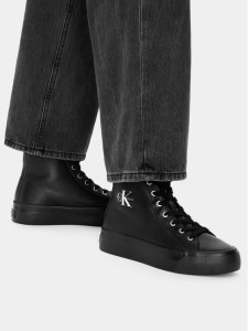 Calvin Klein Sneakersy Vulc Flatf Mid Laceup Lth Fur HW0HW03234 Czarny