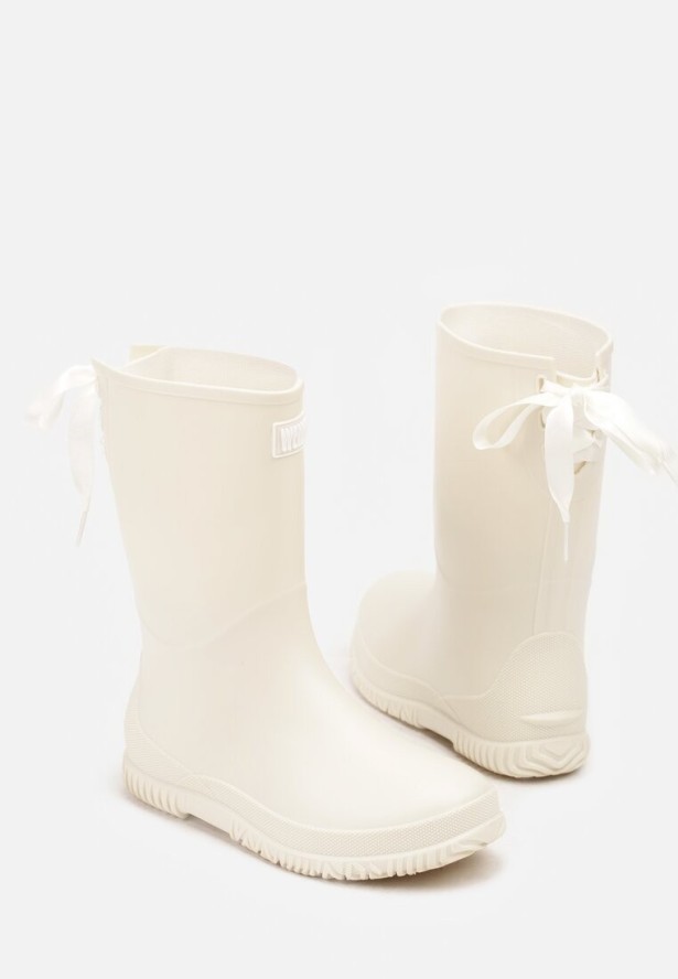 Beżowe Kalosze Ozdobione Wiązaniem Pinelle