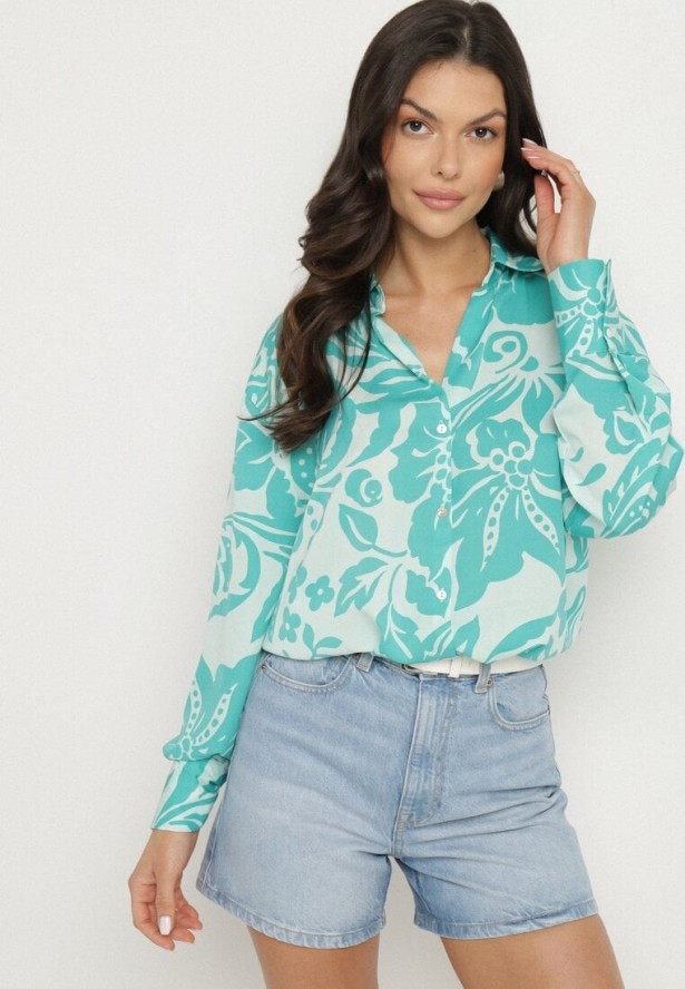 Niebieska Koszula o Luźnym Fasonie w Kwiatowy Wzór Edala