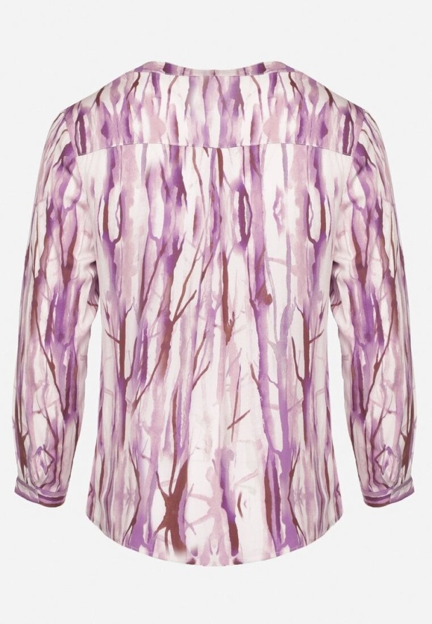 Fioletowa Wiskozowa Koszula w Abstrakcyjny Wzór Bez Kołnierzyka Olireria