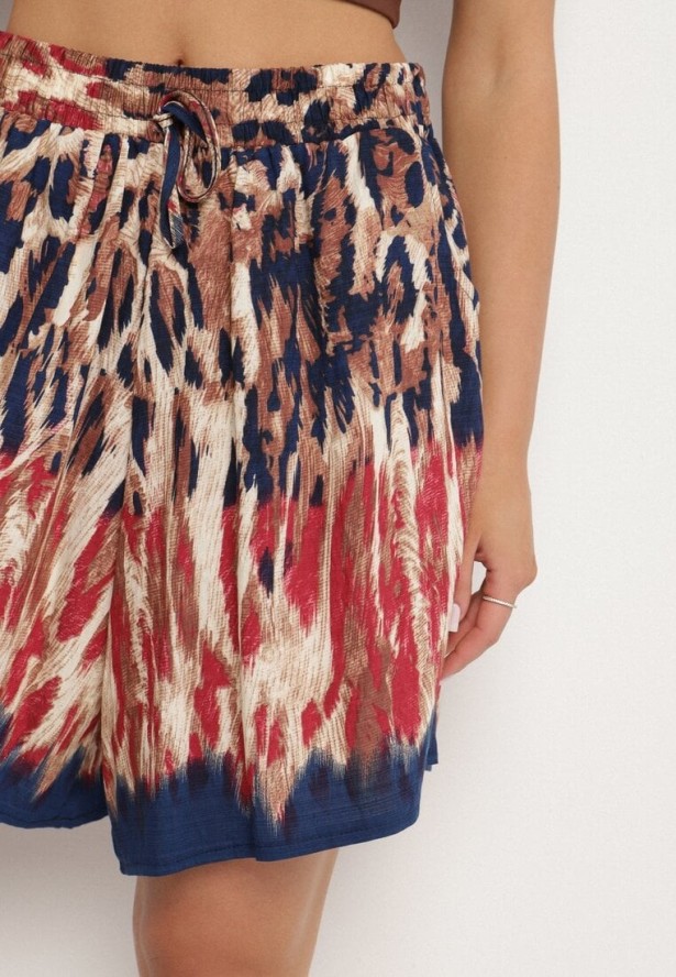 Granatowo-Czerwone Wiskozowe Szorty z Motywem Panterki Divonea