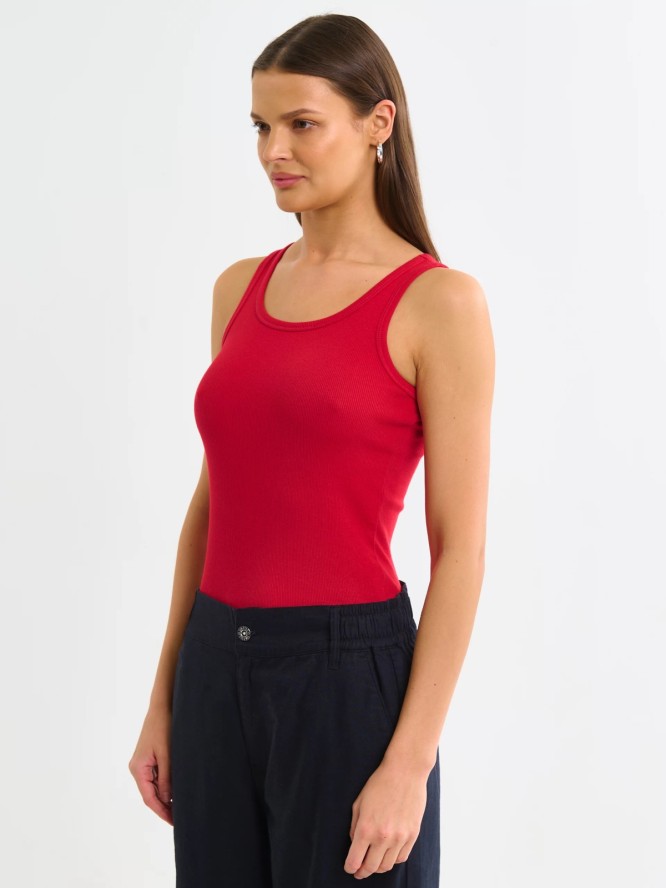 Koszulka damska na ramiączkach prążkowana czerwona Aurela 603