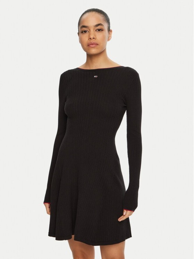 Tommy Jeans Sukienka dzianinowa DW0DW19469 Czarny Slim Fit