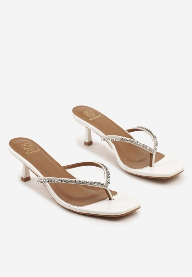 Białe Klapki na Kaczuszce Japonki Ozdobione Cyrkoniami Solozia