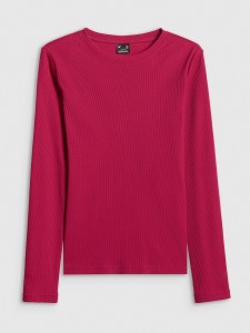4F Longsleeve slim z prążkowanej dzianiny damski - różowy M