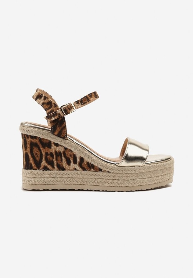 Złote Sandały na Platformie i Koturnie z Plecionką Merilithra