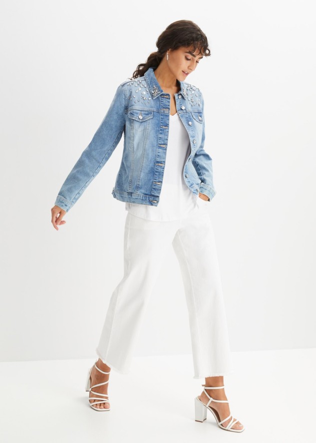 Kurtka dżinsowa z aplikacją ze sztrasów