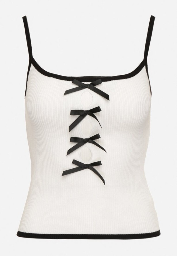 Biały Prążkowany Top z Ozdobnymi Kokardami Evilellis