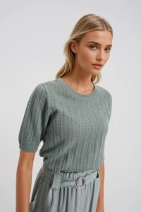 Sweter z krótkimi rękawami oliwkowy