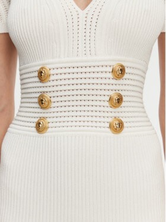 Balmain Sukienka dzianinowa DF1R7320KF24 Biały Regular Fit