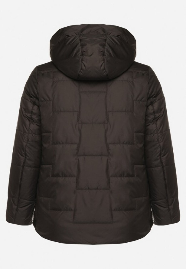 Czarna Pikowana Kurtka z Kapturem i Ozdobnymi Suwakami Tulirisa