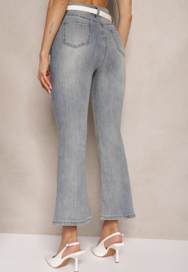 Niebieskie Jeansy z Bawełną High Waist o Kroju Dzwonów Tommea