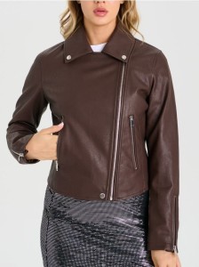 Kurtka ramoneska z imitacji skóry - brązowy