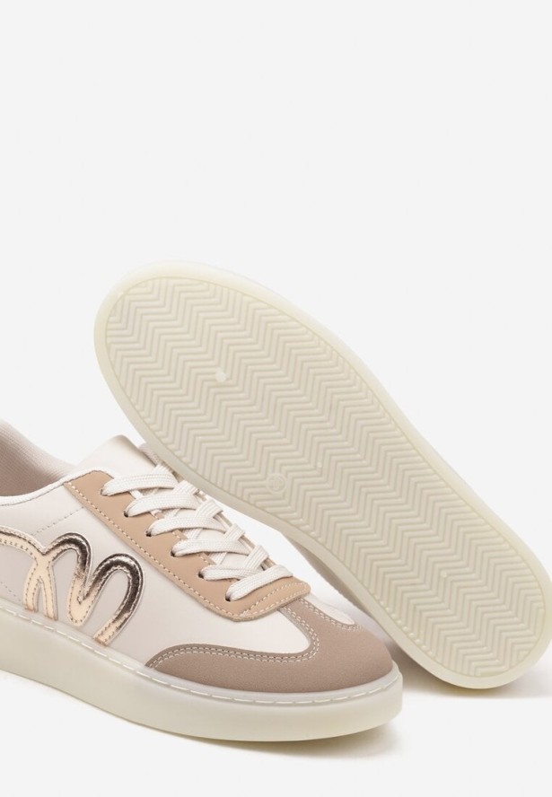 Ciemnobeżowe Sneakersy w Stylu Kultowych Tenisówek Zdobione Aplikacją Zillifia