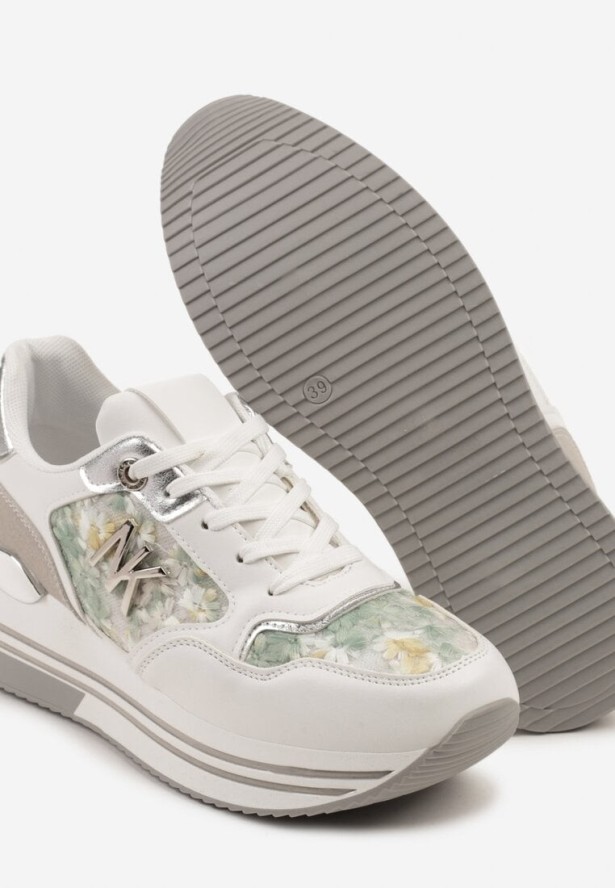 Biało-Zielone Sneakersy Ozdobione Metalicznymi Literami Divlirra