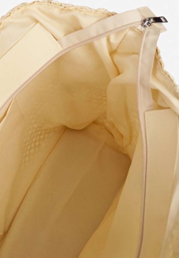 Beżowa Torebka Shopperka z Plecionki z Napisem Navario