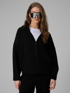 4F Bluza dresowa regular z kapturem damska - czarna L