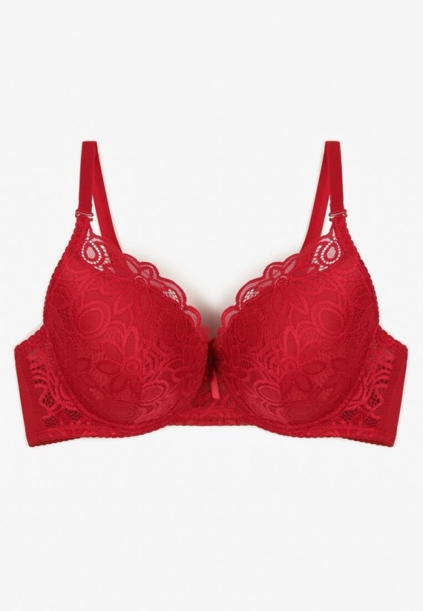 Bordowy Koronkowy Biustonosz Push Up Nelior