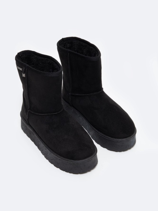 śniegowce damskie na podwyższonej podeszwie wsuwane czarne OO274898 906