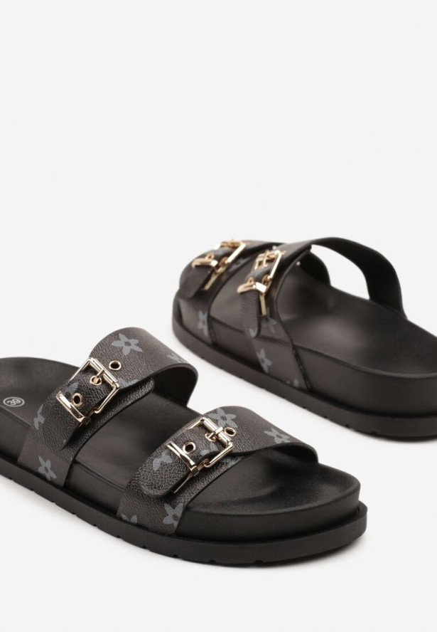 Czarne Klapki z Geometrycznym Motywem Finareta