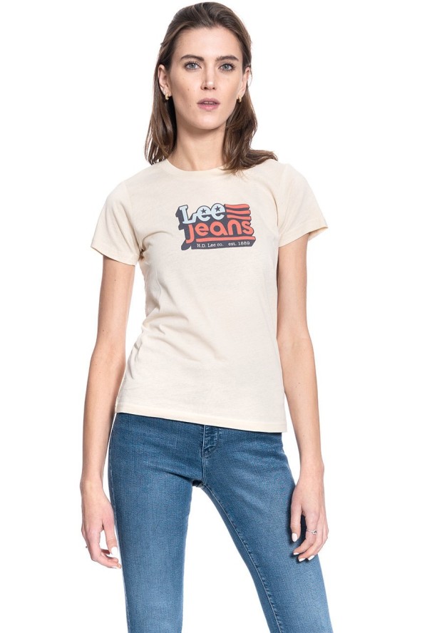 DAMSKI T-SHIRT LEE CREW NECK TEE BLEACHED SAND L41LYGOC 112109072