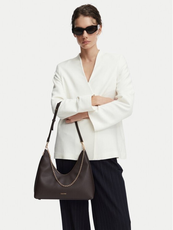 Calvin Klein Torebka Emblem Hw Pebble Shoulder Bag LV04F3495G Brązowy ciemny