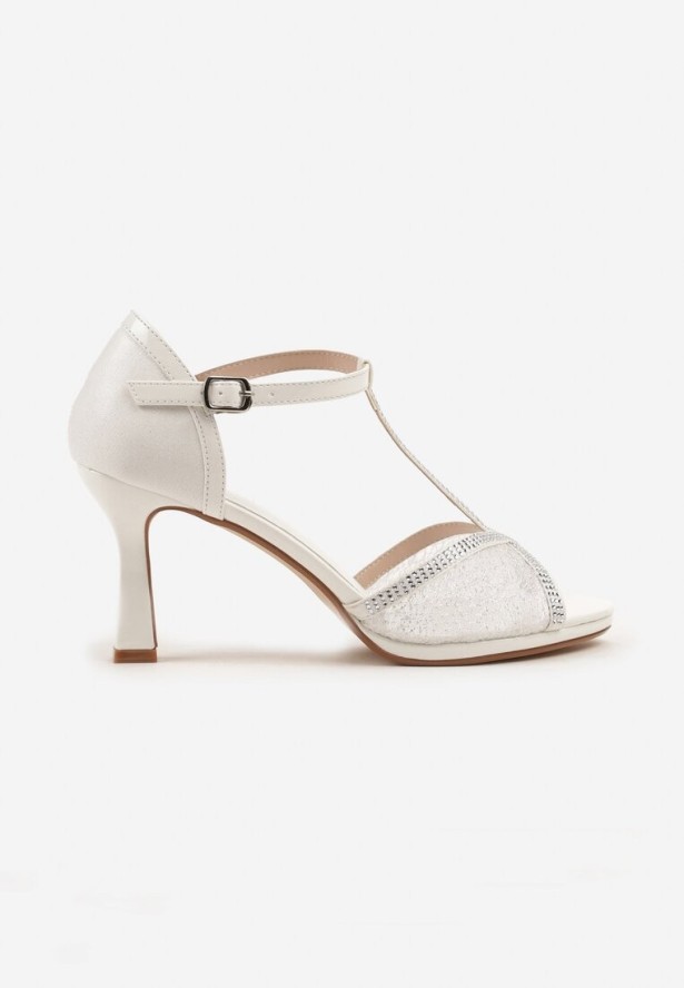 Białe Sandały Vices na Klepsydrowym Obcasie Ozdobione Cyrkoniami Folmilia