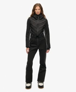 superdry Luxe Ski Suit – dopasowany kombinezon narciarski, wodoodporny – Black