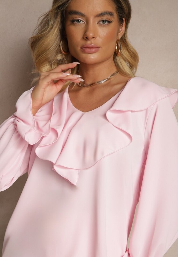 Różowa Bluzka Ozdobiona Falbanką Tananissa