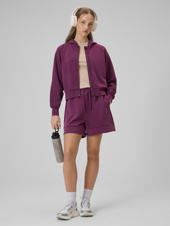 4F Bluza dresowa regular z modalem damska - burgundowa XS