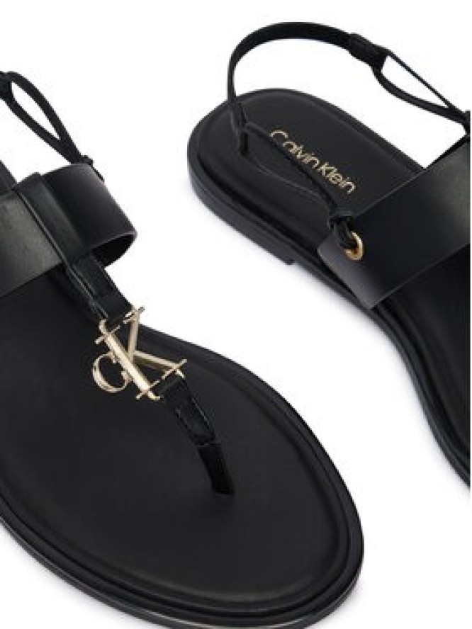 Calvin Klein Sandały Round Flat Sndl Thong Lth Hdw HW0HW02926 Czarny