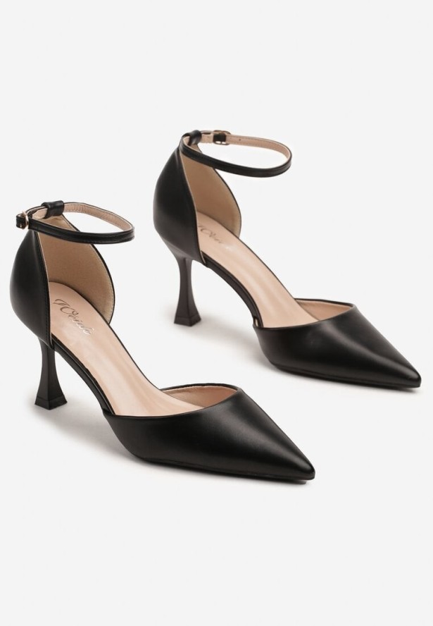 Czarne Czółenka na Szpilce Ozdobione Paskiem Wokół Kostki Eleadina