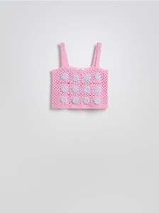 Dzianinowy top na ramiączkach - różowy