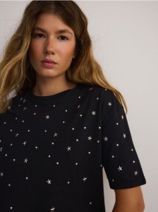 T-shirt regular z aplikacjami - czarny