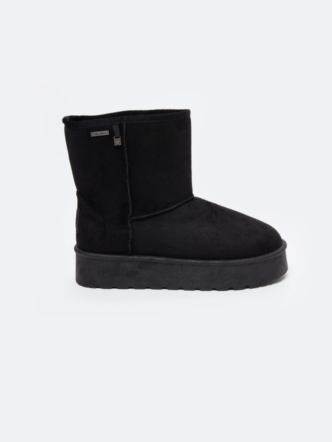 śniegowce damskie na podwyższonej podeszwie wsuwane czarne OO274898 906