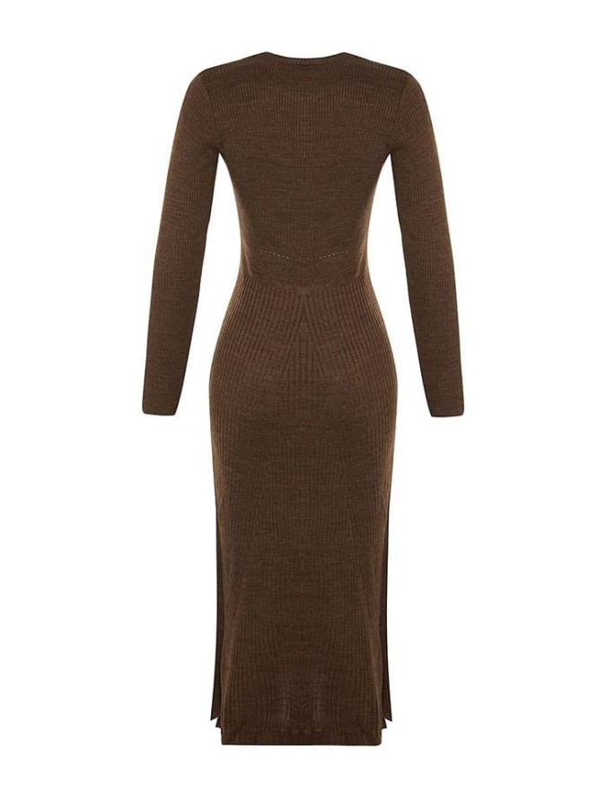 trendyol Sukienka dzianinowa w kolorze brązowym rozmiar: M